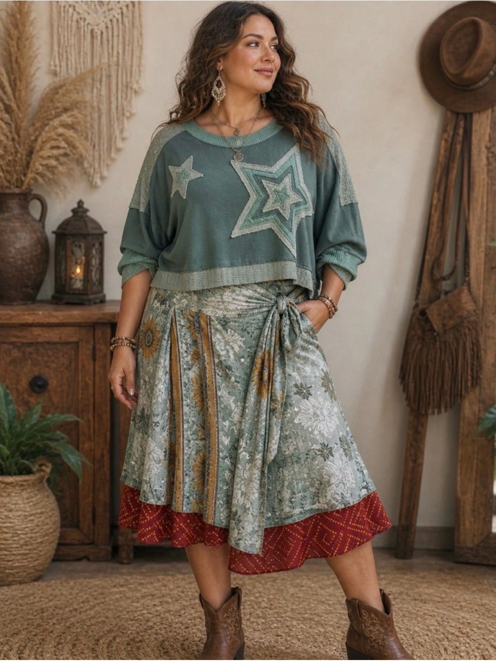 POL women’s size small blue appliqué star top boho hippie